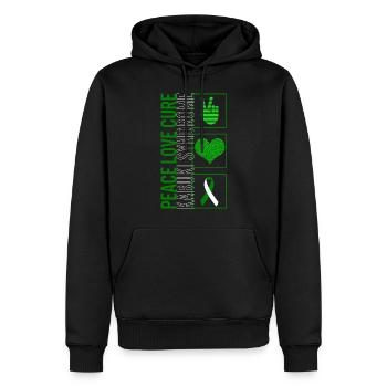 Frieden Liebe Heilung Kabuki Syndrom T Shirt - Männer Premium Bio Hoodie - Schwarz - Vorne - Nico (187cm)