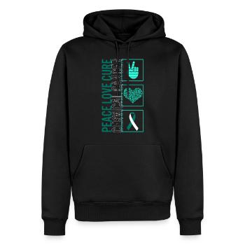 Peace Love Cure Cervical Cancer T Shirt - Men’s Premium Organic Hoodie - black - Front - Nico (187cm)