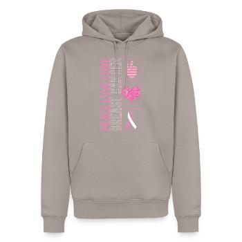 Peace Love Cure T-shirt contre le cancer du sein - Sweat à capuche Premium bio Homme - taupe - Devant - Nico (187cm)