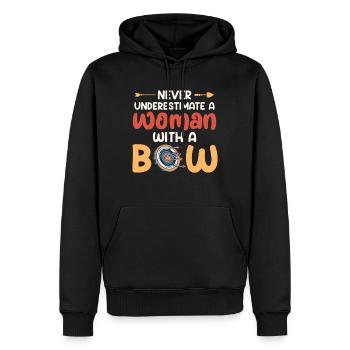 Unterschätze nie Frau mit Bogen Bogenschießen - Männer Premium Bio Hoodie - Schwarz - Vorne - Nico (187cm)
