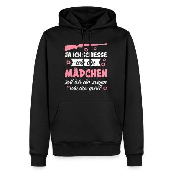 Ich schieße wie ein Mädchen Sportschießen - Männer Premium Bio Hoodie - Schwarz - Vorne - Nico (187cm)