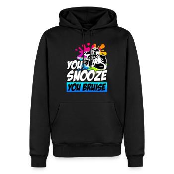 You Snooze you Bruise Paintball - Men’s Premium Organic Hoodie - black - Front - Nico (187cm)