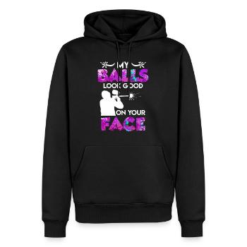 My Balls look Good on your Face Paintball - Männer Premium Bio Hoodie - Schwarz - Vorne - Nico (187cm)