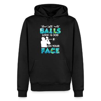 My Balls look Good on your Face Paintball - Männer Premium Bio Hoodie - Schwarz - Vorne - Nico (187cm)