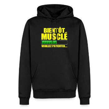 Bientôt Musclé Muscles En Cours Fitness Humour - Sweat à capuche Premium bio Homme - noir - Devant - Nico (187cm)
