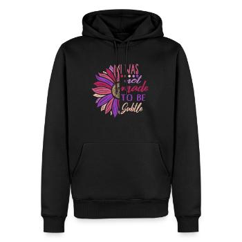 Feminist Shirt, I Was Not Made To Be Subtle - Men’s Premium Organic Hoodie - black - Front - Nico (187cm)