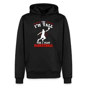 Ja ich bin groß Ja ich spiele Basketball - Männer Premium Bio Hoodie - Schwarz - Vorne - Nico (187cm)