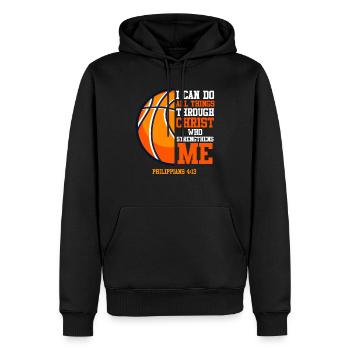 Basketball Bible Citation Je peux faire toutes les choses - Sweat à capuche Premium bio Homme - noir - Devant - Nico (187cm)