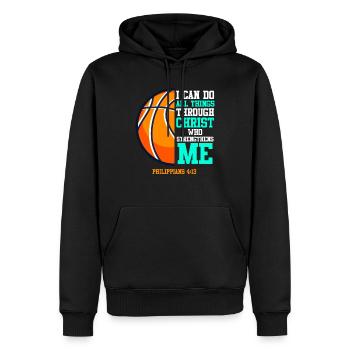 Basketball Bible Citation Je peux faire toutes les choses - Sweat à capuche Premium bio Homme - noir - Devant - Nico (187cm)