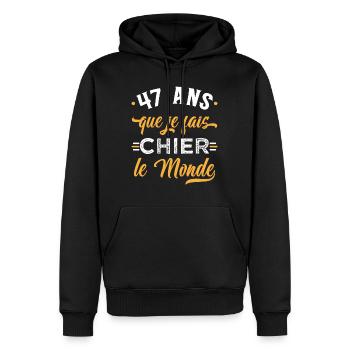 Anniversaire 47 ans, idée cadeau date de naissance - Sweat à capuche Premium bio Homme - noir - Devant - Nico (187cm)
