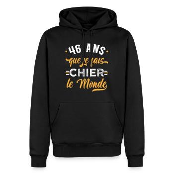 Anniversaire 46 ans, idée cadeau date de naissance - Sweat à capuche Premium bio Homme - noir - Devant - Nico (187cm)