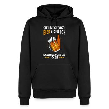 Männer Bier Spruch Bier oder Frau Biertrinker - Männer Premium Bio Hoodie - Schwarz - Vorne - Nico (187cm)