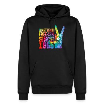 Juneteenth Flag Shirt, Libre ish depuis 1865, Paix - Sweat à capuche Premium bio Homme - noir - Devant - Nico (187cm)