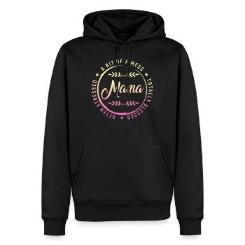 Mama Shirt, Often Stress, Bit Of A Mess, Totally - Men’s Premium Organic Hoodie - black - Front - Nico (187cm)
