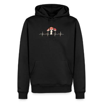 Cueilleur de champignons Heartbeat Fréquence cardiaque ECG - Sweat à capuche Premium bio Homme - noir - Devant - Nico (187cm)