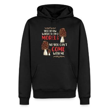 Ich kenne die besten Morchel Plätze - Männer Premium Bio Hoodie - Schwarz - Vorne - Nico (187cm)
