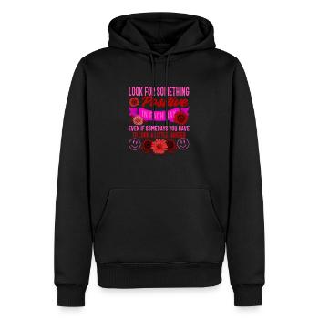 Positivity Shirt, suche nach etwas Positivem - Männer Premium Bio Hoodie - Schwarz - Vorne - Nico (187cm)