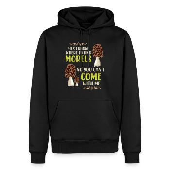 Ich kenne die besten Morchel Plätze - Männer Premium Bio Hoodie - Schwarz - Vorne - Nico (187cm)