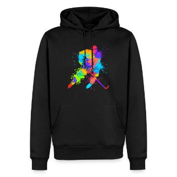 Hockey sur glace Art Splash Art Joueur de hockey sur glace - Sweat à capuche Premium bio Homme - noir - Devant - Nico (187cm)