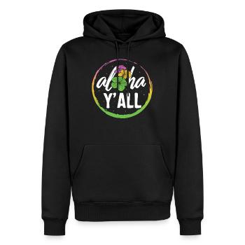 Chemise de plage, Aloha Y' All Floral Tee, Amoureux de la plage - Sweat à capuche Premium bio Homme - noir - Devant - Nico (187cm)