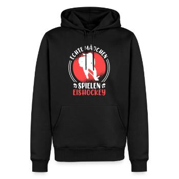 Echte Mädchen spielen Eishockey Damen - Männer Premium Bio Hoodie - Schwarz - Vorne - Nico (187cm)