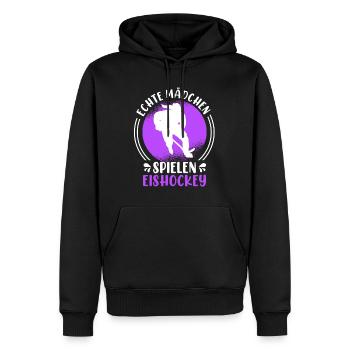 Echte Mädchen spielen Eishockey Damen - Männer Premium Bio Hoodie - Schwarz - Vorne - Nico (187cm)