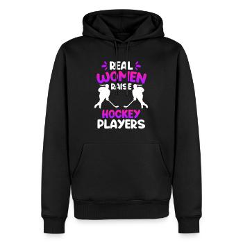 De vraies femmes éduquent les joueuses de hockey - Sweat à capuche Premium bio Homme - noir - Devant - Nico (187cm)