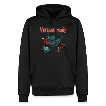 Vintage 1982 Skull Rose Heart Birthday Gift - Men’s Premium Organic Hoodie - black - Front - Nico (187cm)