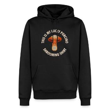 Cèpes Chanceux Chemise Cueilleurs de champignons Cueillette de champignons - Sweat à capuche Premium bio Homme - noir - Devant - Nico (187cm)
