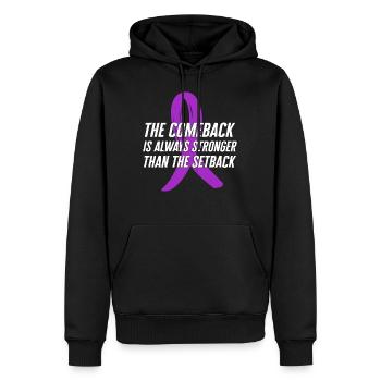 Testicular Cancer Shirt, Comeback Always Stronger - Men’s Premium Organic Hoodie - black - Front - Nico (187cm)