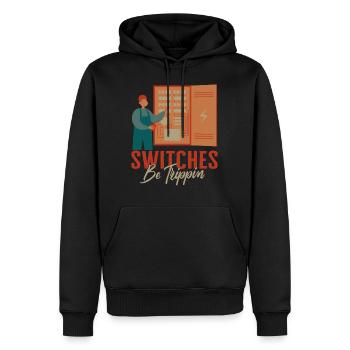 Schalter Be Trippin', Elektrikerhemd, lustig - Männer Premium Bio Hoodie - Schwarz - Vorne - Nico (187cm)