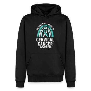 Sensibilisation au cancer du col de l’utérus Teal White Ribbon Boho - Sweat à capuche Premium bio Homme - noir - Devant - Nico (187cm)