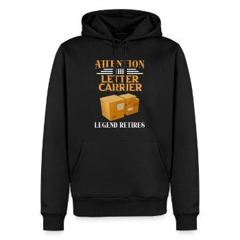 Postman Legend retires - Men’s Premium Organic Hoodie - black - Front - Nico (187cm)