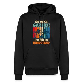 Ich muss gar nix ich bin im Ruhestand - Männer Premium Bio Hoodie - Schwarz - Vorne - Nico (187cm)