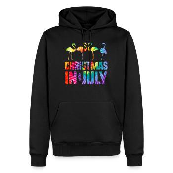 Christmas In July Pink Flamingo Love Heart - Men’s Premium Organic Hoodie - black - Front - Nico (187cm)