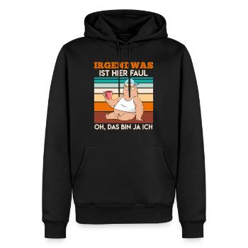 irgendwas ist hier faul oh das bin ja ich - Männer Premium Bio Hoodie - Schwarz - Vorne - Nico (187cm)
