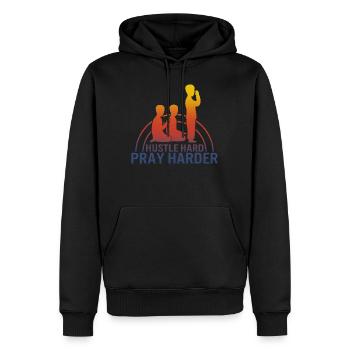 Hustle Hard Pray Shirt, Prière musulmane - Sweat à capuche Premium bio Homme - noir - Devant - Nico (187cm)