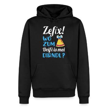 Zefix wo zum deifi is mein dirndl trachtenshirt - Männer Premium Bio Hoodie - Schwarz - Vorne - Nico (187cm)