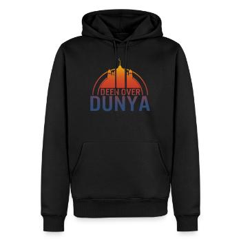 Deen Over Dunya Shirt, cadeau de prière de la mosquée musulmane - Sweat à capuche Premium bio Homme - noir - Devant - Nico (187cm)