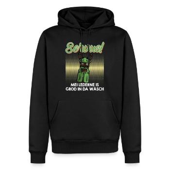 Mei Lederne is grod on da Wäsch Bayern Bier - Männer Premium Bio Hoodie - Schwarz - Vorne - Nico (187cm)