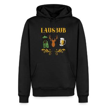 Bayern Herren Trachtenshirt Lausbub Lausbua - Männer Premium Bio Hoodie - Schwarz - Vorne - Nico (187cm)