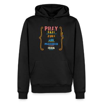 Bete Fajr Zuhr Asr Maghrib Isha Shirt, Muslim - Männer Premium Bio Hoodie - Schwarz - Vorne - Nico (187cm)