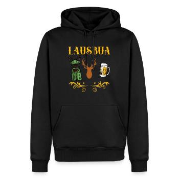 Bayern Herren Trachtenshirt Lausbub Lausbua - Männer Premium Bio Hoodie - Schwarz - Vorne - Nico (187cm)