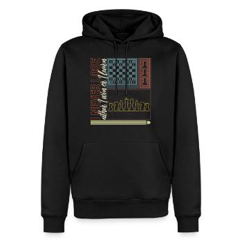 Chemise d'échecs, je ne perds jamais ni je gagne ni j'apprends - Sweat à capuche Premium bio Homme - noir - Devant - Nico (187cm)
