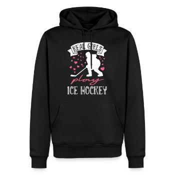 Les vraies filles jouent au hockey sur glace - Sweat à capuche Premium bio Homme - noir - Devant - Nico (187cm)