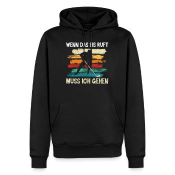 Eishockeyspieler Wenn das Eis ruft muss ich gehen - Männer Premium Bio Hoodie - Schwarz - Vorne - Nico (187cm)