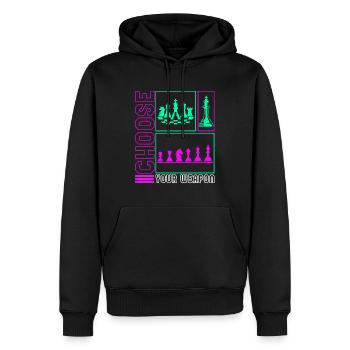 Chess Lover Shirt, Choose Your Weapon Board Game - Men’s Premium Organic Hoodie - black - Front - Nico (187cm)