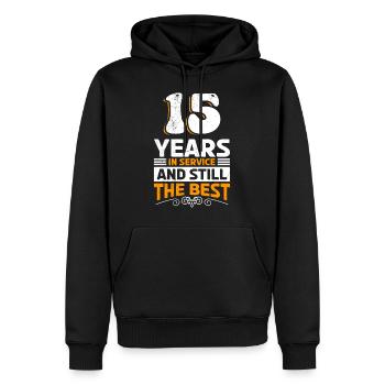 Anniversaire de l’entreprise 15 ans de service - Sweat à capuche Premium bio Homme - noir - Devant - Nico (187cm)