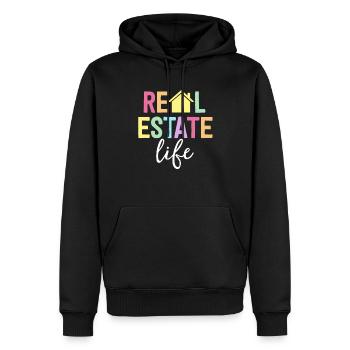 Chemise de vie immobilière Cadeau d’agent immobilier - Sweat à capuche Premium bio Homme - noir - Devant - Nico (187cm)
