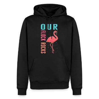 Muttertagshemd, Unsere Herde rockt Flamingo - Männer Premium Bio Hoodie - Schwarz - Vorne - Nico (187cm)